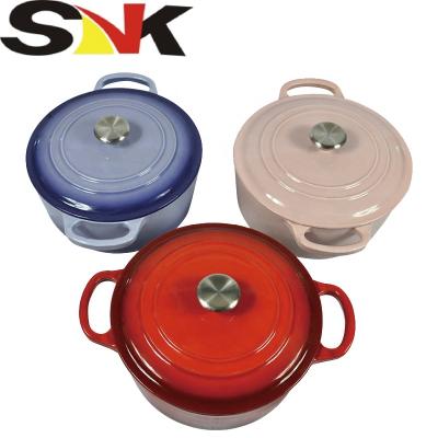 China Sustainable cast iron cookware casserole enamel coated soup pot with double hook for sale