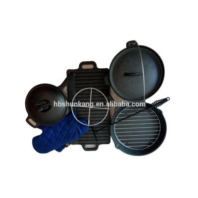 China Durable High Quality Camping Set Outdoor Cast Iron Dutch Oven Set Easy To Use Outdoor for sale