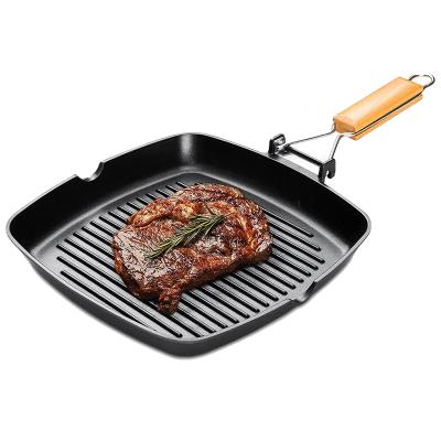 China Sustainable Non-Stick Square Grill Pan For Stove Tops With Folding Handle Induction Skillet Steak Bacon Pan for sale