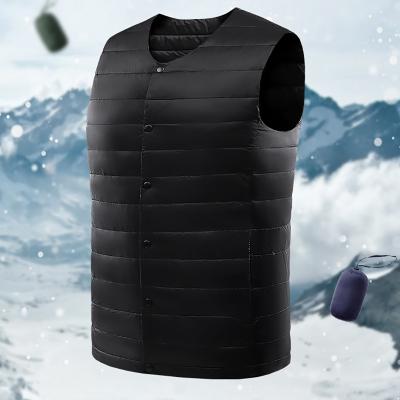 China Duck Down Vest For Mens Outdoor 90% Breathable White Warm Lightweight Insulated Jacket With Button Flight for sale