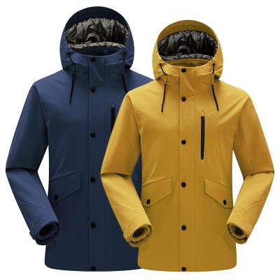 China OEM Breathable Mens Double Hooded Outdoor Jacket Full Zipper Raising Moutain 3 In 1 Waterproof Jacket Line With Fleece for sale