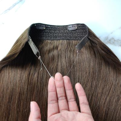 China Cheap Silky Straight Unprocessed Indian Remy Hair Extensions Invisible Halo Wave Wire Halo Hair Extensions Invisible Hair Extensions for sale