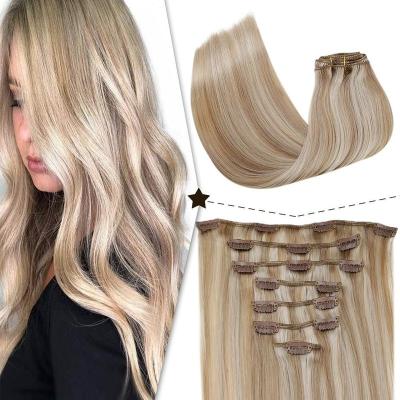 China Silky Straight Wave Natural Clip In Hair Extensions 100% Suction Piano Color Highlight Double Color Clip In Extensions For Woman for sale