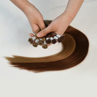 China European Good Quality Silk Straight Hair Intact Double Cuticle Hand Pulled Tied Hair Weft Extension for sale