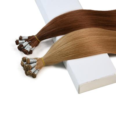 China Wholesale 100% Silk Straight European Virgin Remy Hair Cuticle Aligned Double Drawn Hair Hand Tied Hair Weft Extension for sale