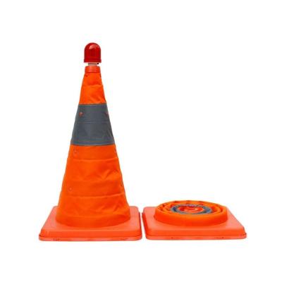 China Road Barricade Night Operating Safety Warning LED Traffic Collapsible Cone Retractable Road Cone CAUTION for sale