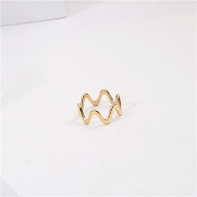 China 18K Gold Wave Stainless Steel Lead Free Nickel Free High End Simple Rings For Women Tarnish Free Jewelry for sale