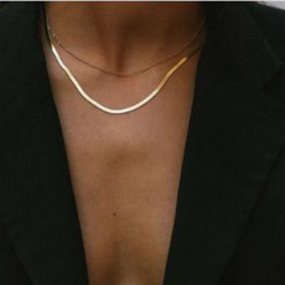 China Lead Free Nickel Free Barbaric Jewelry 18K PVD Gold Plated Double Layer Herringbone Necklaces Layered Necklace 2021 Trendy Jewelry for sale