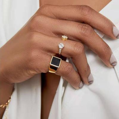 China Lead Free Nickel Free 18K PVD High End Gold Plated Simple Rings Stainless Steel Black Rings For Women Fashion Jewelry for sale