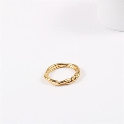 China Nickel-Free Lead-Free High End 18K PVD Gold Plated Twisted Rings Tarnish Free Stainless Steel Jewelry 2021 for sale