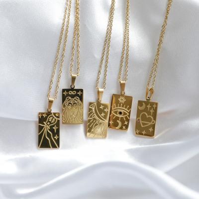 China Lead Free Nickel Free Tarnish Free 18k Gold Plated PVD Artistic Tarot Pendant Necklace Elegant Stainless Steel Necklace Wholesale for sale