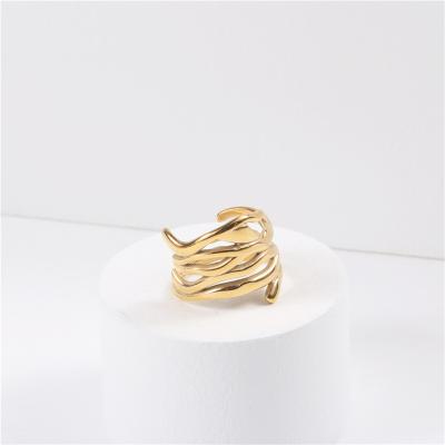 China Lead Free Nickel Free Barbaric Jewelry 18K Gold Plated Stainless Steel Multilayer Irregular Rings For Women Statement Rings for sale