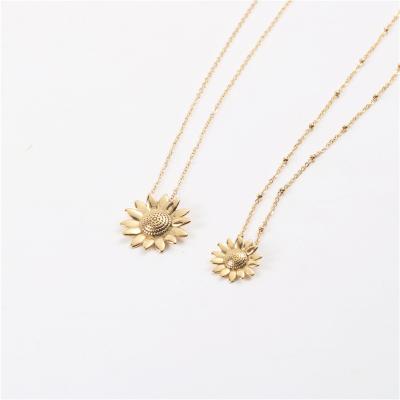 China Barbaric Jewelry Nickel Free Lead Free 18K Gold Plated Daisy Sunflower Pendant Necklace Stainless Steel Necklace Tarnish Free Jewelry Wholesale for sale