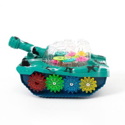 China Auto-turn children's wholesale transparent colorful music and light electric universal tank car toy for sale