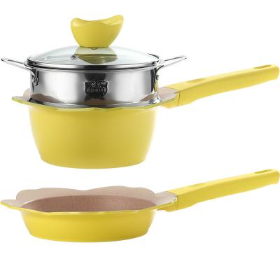 China Sustainable Wholesale Kitchen Frying Sauce Non-Stick Aluminum Pan Marble Coating Milk Pot Sauce Pan Set for sale