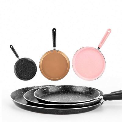 China Minimalist Non Stick Frying Nonstick Pan Puff Pastry Pancake Pan Aluminum Marble Coating Pizza Pan Pink Pancake Nonstick for sale