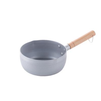 China Beautiful non stick sustainable high quality marble japanese cookware snow sauce pan sauce pan with wooden handle for sale