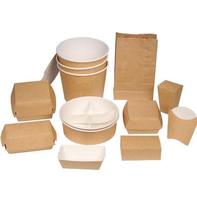 China Free Sample Custom Logo Brown Recycled Kraft Paper Takeout Boxes and Bags for Restaurant Te koop