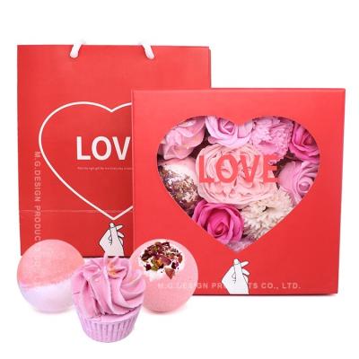 China Exfoliate Nourish Moisturizing OEM ODM Exfoliator Handmade Natural Organic Bubble Cupcake Fizzy Bath Bombs Rose Flower Paper Soap Valentine's Day Gift Set for sale