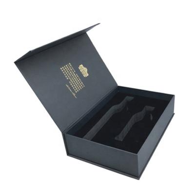 China Recyclable Luxury Black Matte Glass Lamination Kraft Paper Box Cardboard Wine Gift Box With Foam Insert for sale