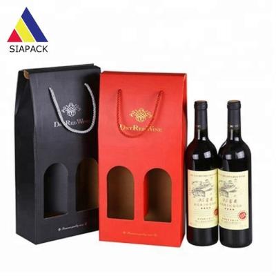 China Recyclable Custom Hot Stamping Logo Paper Wine 1 Bottle 2 Bottle Package Bag With Handle for sale