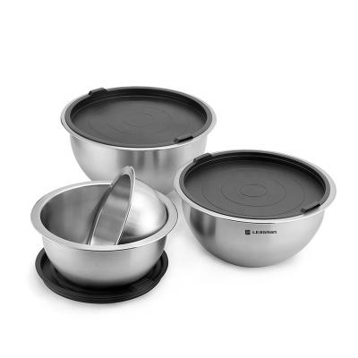 China Salad Bowl Eco Friendly Reusable Premium Kitchenware Set 4PCS Multi-Use Nesting Mixing Stainless Steel Bowl Set With Lid for sale