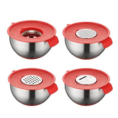 China Kitchen Dishwasher Safe Large Nesting Metal Swivel Bowls Set Spout Stainless Steel Salad Mixing Bowls With Graters for sale