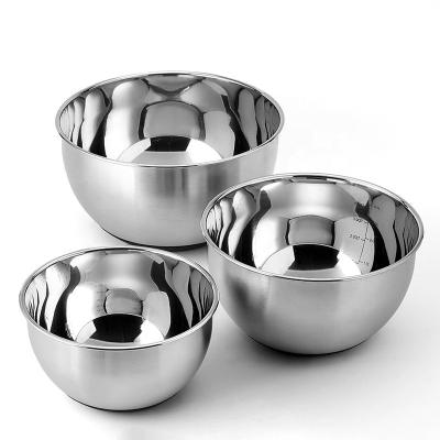 China Hot Sustainable Stainless Steel Stackable Non-slip Base Measuring Storage Bakeware Metal Nesting Serving Mixing Bowls for sale