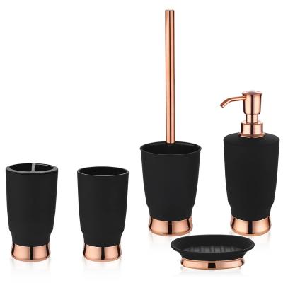 China YAUKPH Viable 5 Pcs Soap Dispenser With Toothbrush Holder Cup Soap Dish Toilet Brush With Holder Rose Gold Bathroom Accessories Set for sale