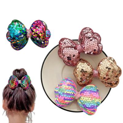 China Hair decoration Lovely Hair Bow Clips Baby Girls' Hair Accessories Girls' Sequin Hair Bow Clips for sale