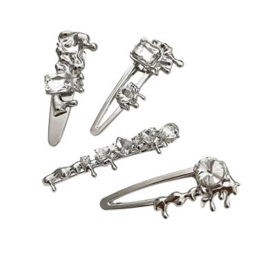 China Decoration Fashion Rhinestone Long Barrettes Girls' Metal Hairpins Women Metal Duck Hair Clips for sale