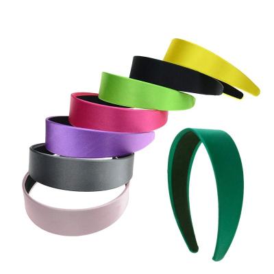 China Non-slip Fashion Solid Color Anti-slip Ribbon Satin Covered Hard Silk Headband Women Wide Hairband for sale