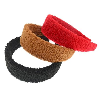 China Non-slip Fashion Solid Color Anti-slip Fleece Covered Hard Headband Women Wide Hairband for sale