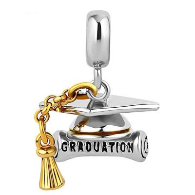 China Environmental Friendly Silver Graduation Hat Pendant Charms Sterling Silver Bachelor Hat Dangle For Pandora Bracelets Jewelry for sale