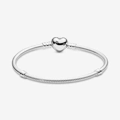 China Real 925 Sterling Silver Moments Sparkling Heart Clasp Snake Chain Bracelet Original Environmental Friendly Design Fit Pandora 2020 for sale