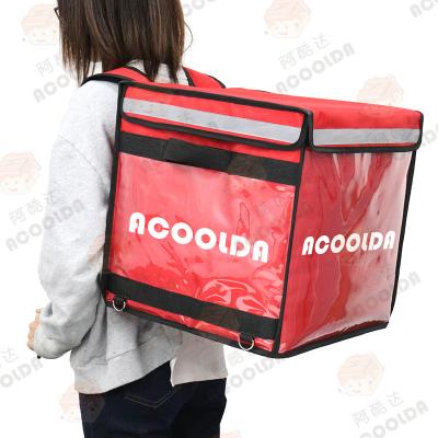 China Waterproof Eats Insulated Food Delivery Bag Backpack For Cooler Factory Customized High Quality Bike Logo Polyester Red 40*40*40cm for sale