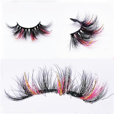 China 2022 25mm Long Natural Glitter Hot Selling Colored Mink Lashes New Trend Strip Eyelash With Private Label for sale