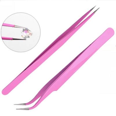 China Stainless Steel Rose Gold Eyelash Extension Tweezers for Straight and Curved Tip Custom Logo Makeup Tweezers for sale