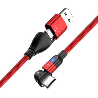 China Mobile Phone PD 60W 1M / 2M 180 Degree Free Rotate Type C Cable Fast Charging Braided 2 In 1 USB Cable Universal USB C To Type C Multi Charger for sale