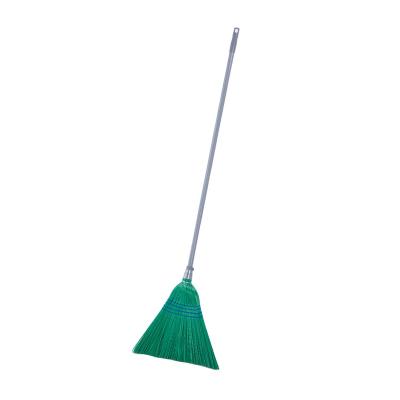 China Garden Outdoor High Quality Green Hard Stiffened Plastic Brooms Long Handle Broom for sale