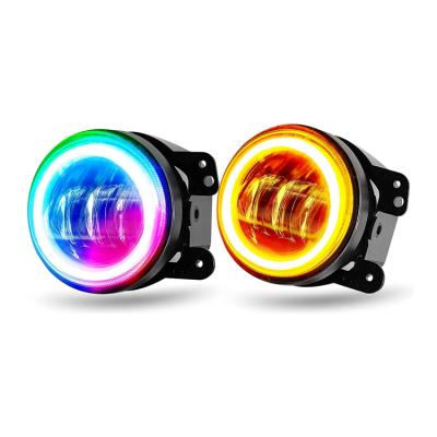 China Dot Certified 30W Aluminum Multi Color Driving Lights 4Inch Round RGB Led Fog Lights For Jeep Wrangler 1997-2017 JK LJ TJ JL for sale