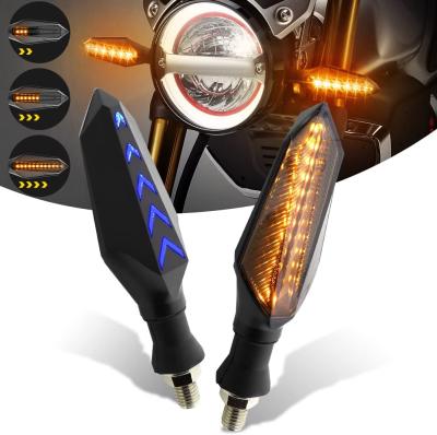 China ABS Front Rear Indicator Dual Colors Amber Flowing and Blue Motorcycle LED Daytime Running Turn Signal Lights for sale