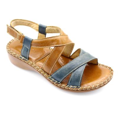 China Cushioning Casual Flat Sandals Colorful Leather Strap Stitching Women's Shoes Whip 2021 New Design Ladies Handmade Sandals Wholesale for sale