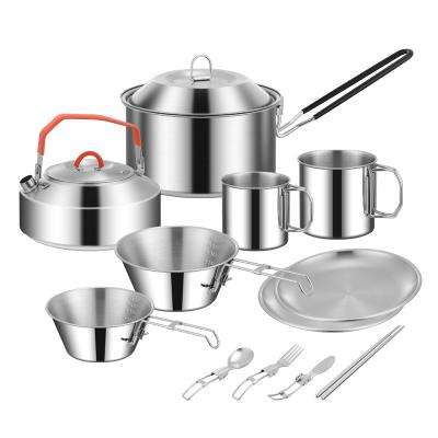 China Lightweight All in 1 Pack 7pcs Portable Hard Anodized Aluminum Outdoor Picnic Camping Cooking Equipment Cookware Set Hike Set for sale