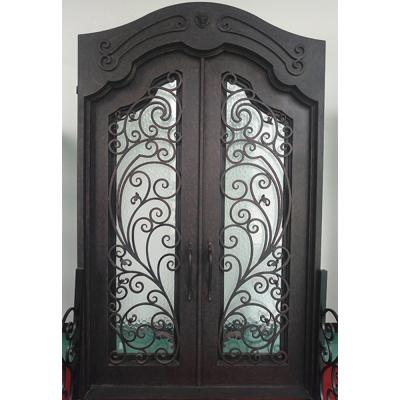 China Modern Premium Antique Arches Adorn Double Wrought Iron Front Entry Entrance for sale