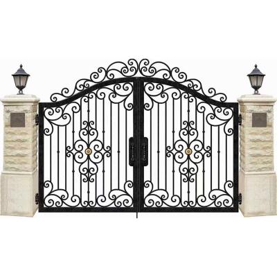 China Durable Exterior Sliding Indian Wrought Iron Gate House Wrought Iron Base Track Designs for sale