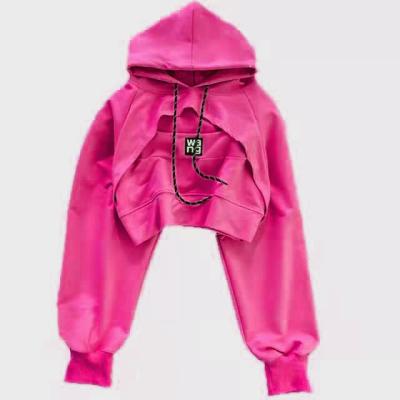 China Hot Selling Anti-wrinkle Women's Clothing Solid Color Crop Hoodie Top Version Vutout Korean Pullover Hoodie for sale