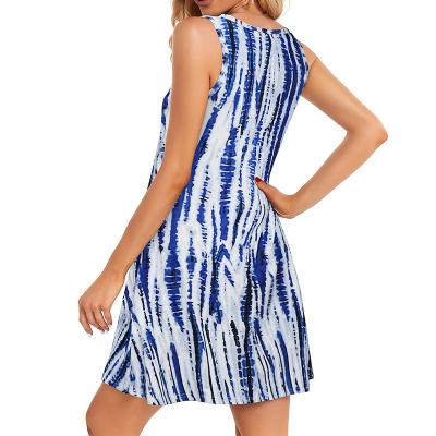 China Anti-wrinkle Manufacturer Beach Chic Sleeveless T-shirt Sundress Pockets Casual Loose Striped Printing Dress for sale