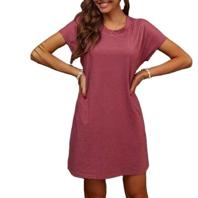 China Wholesale Anti-Wrinkle OEM Round Neck T-shirt Dress Oblique Marled Pocket Regular Fit Basics Women Summer Knit Dress for sale