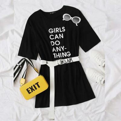 China Custom Anti-Wrinkle Word Printing T-shirt Dress Women's Drop Shoulder Summer Slogan Graphic Tee Dress Wholesale for sale